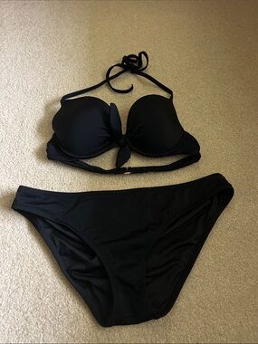 Shade & Shore Black Two-Piece Bikini Set - Halter Push-Up Top & Brief